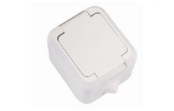 
			Socket with cover Makel, grounded, IP44, white, surface