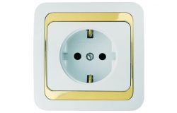 
			Socket Makel, MIMOZA, grounded, white+golden, with child protection