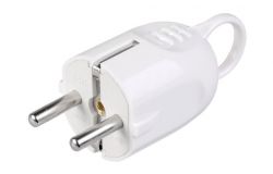 
			Plug IEK, grounded, IP20, white, corner, plastic, with a ring