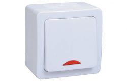 
			Switch IEK, 10A, GERMES PLUS, IP54, white, surface, with indicator