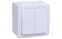 Switch IEK, 10A, double, GERMES PLUS, IP54, white, surface  