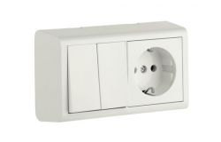 
			Switch double + Socket Ovivo, NIVO, grounded, white, surface