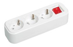 
			Socket blok IEK, 16A, 3-socket, CLASSIC, grounded, IP20, white, with switch