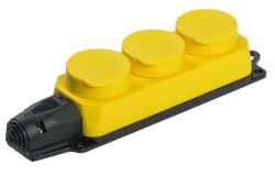 
			Rosette block with cover IEK, 3-socket, OMEGA, grounded, IP44, yellow+black, (20)