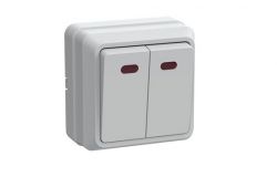 
			Switch IEK, double, OKTAVA, white, surface, with a light, (36)