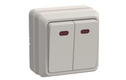 
			Switch IEK, double, OKTAVA, cream, surface, with a light, (36)