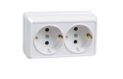 
			Socket IEK, 2-socket, OKTAVA, grounded, cream, surface, (18)