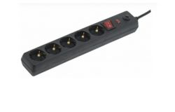 
			Extension cord surge protector IEK, 5-place, 5m, a/z, with switch, 3x1.0mm2, 16A, black